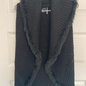 Love Token Black Knit Vest with Fur Edge